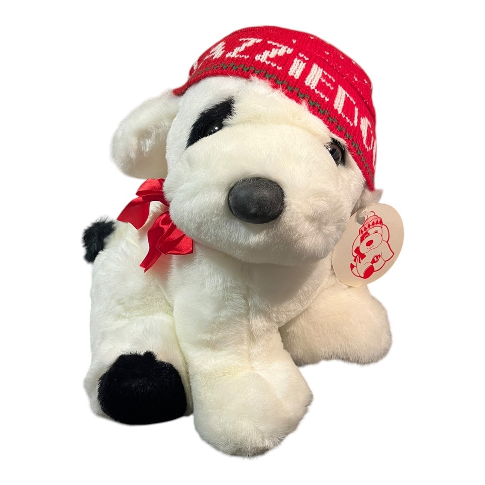 Vintage 1987‎ Lazarus Lazzie Dog Plush White Puppy Red Hat Holiday NWT 1980s Toy